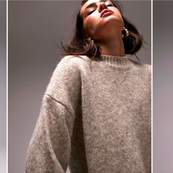Topshop Oversized Sweater Dress in Oatmeal - Picture 2 of 10